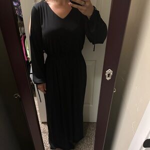 Maurices Black Long Sleeve V-Neck Gown